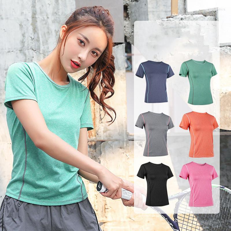 

Active Shirts Women Yoga Clothes Sports T-shirt Fitness Slim Short Sleeves For Female Running Breathable Casual Elastic Sportswear, Dark gray