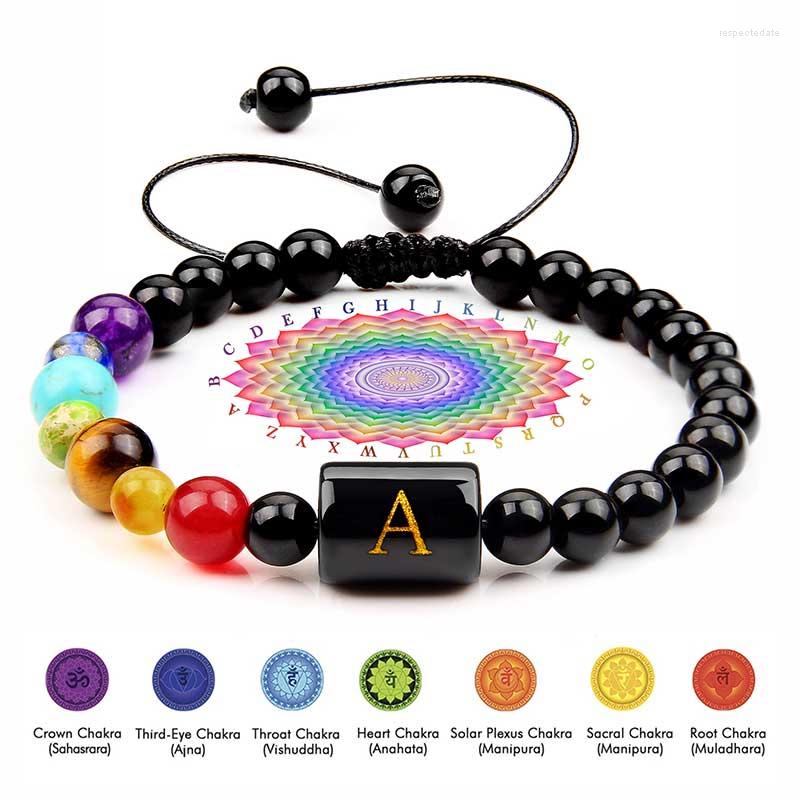 

Strand Seven Chakra Bracelet For Men Women 26 Letter Natural Agate Stone Woven Bracelets&Bangles Healing Anxiety Jewellry Yoga Gift