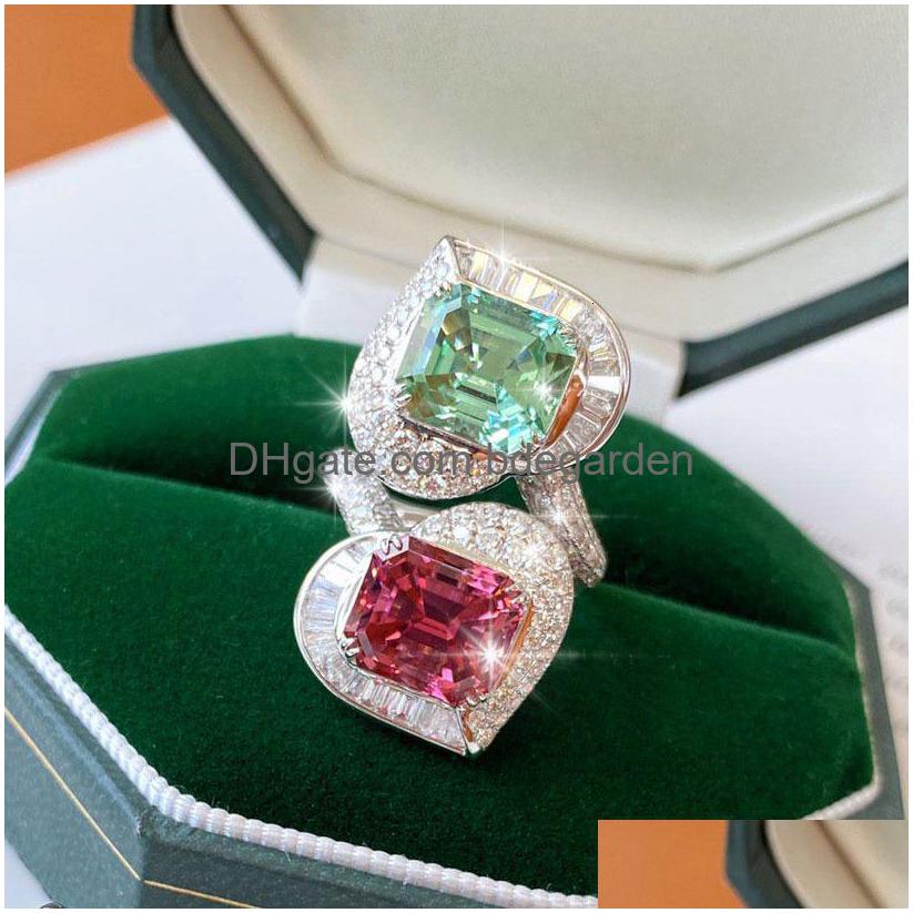 

Band Rings Luxury Heartshaped Green Red Aaa Zircon Resizable For Women Engagement Valentines Day Gifts Jewelry Drop Delivery Dhais