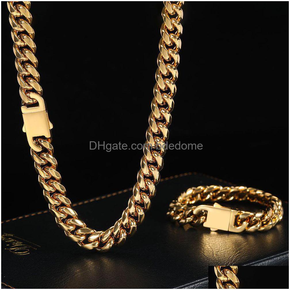 

Chokers Miami Cuban Chain Round Mill Link Necklace For Men Women Stainless Steel Bracelet Glossy Buckle Polished Fashion Jewelry Dro Dhdlg