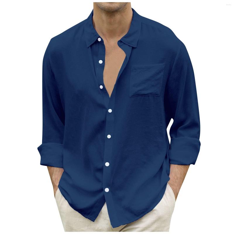 

Men's Casual Shirts Men's Blouse Cotton Linen Shirt Loose Tops Long Sleeve Tee Spring Autumn Handsome Men, Black