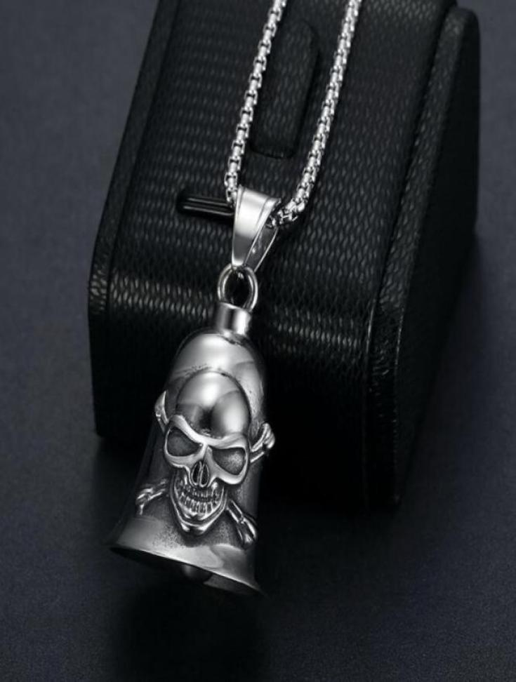 

Hip Hop Rock Stainless Steel Skull Bell Pendants Necklace for Men Punk Jewelry Never Fade Gift5860782