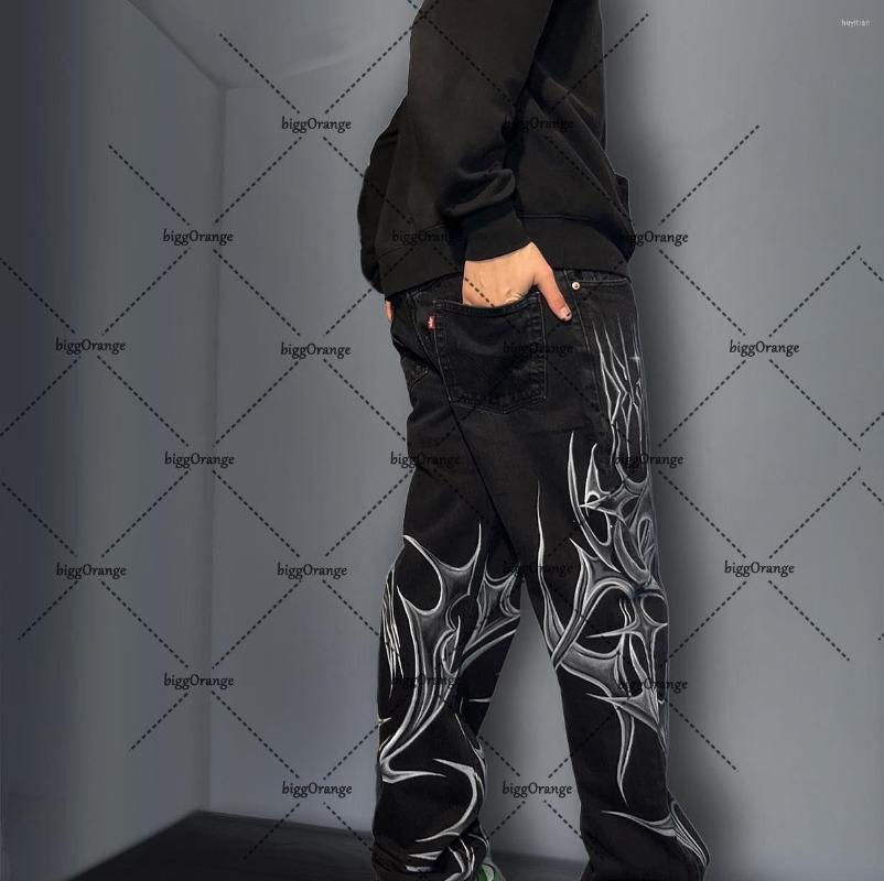 

Men' Jeans High Street Hip-hop Trendy Retro Punk Dark Loose Wide-leg Pants Y2K Harajuku Casual All-match Straight Unisex, Aa