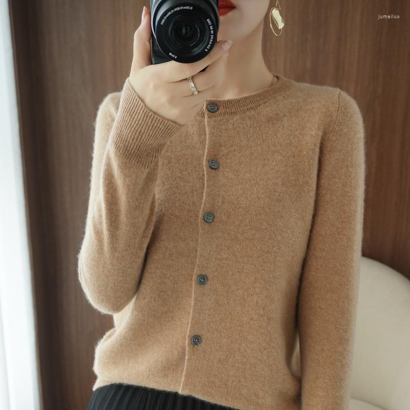 

Women' Knits Pure Wool Cardigan 2023 Spring And Autumn Cashmere Sweater Woman O-Neck Warm Knitted Base, Black