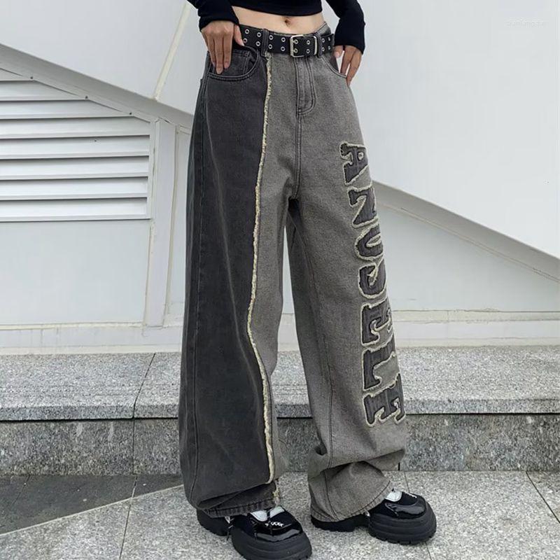 

Men' Jeans 2023 Patchwork Men Pants Letter Print Straight Loose Vintage Denim Trousers Streetwear Men' Y2K Clothes Fash, Blue