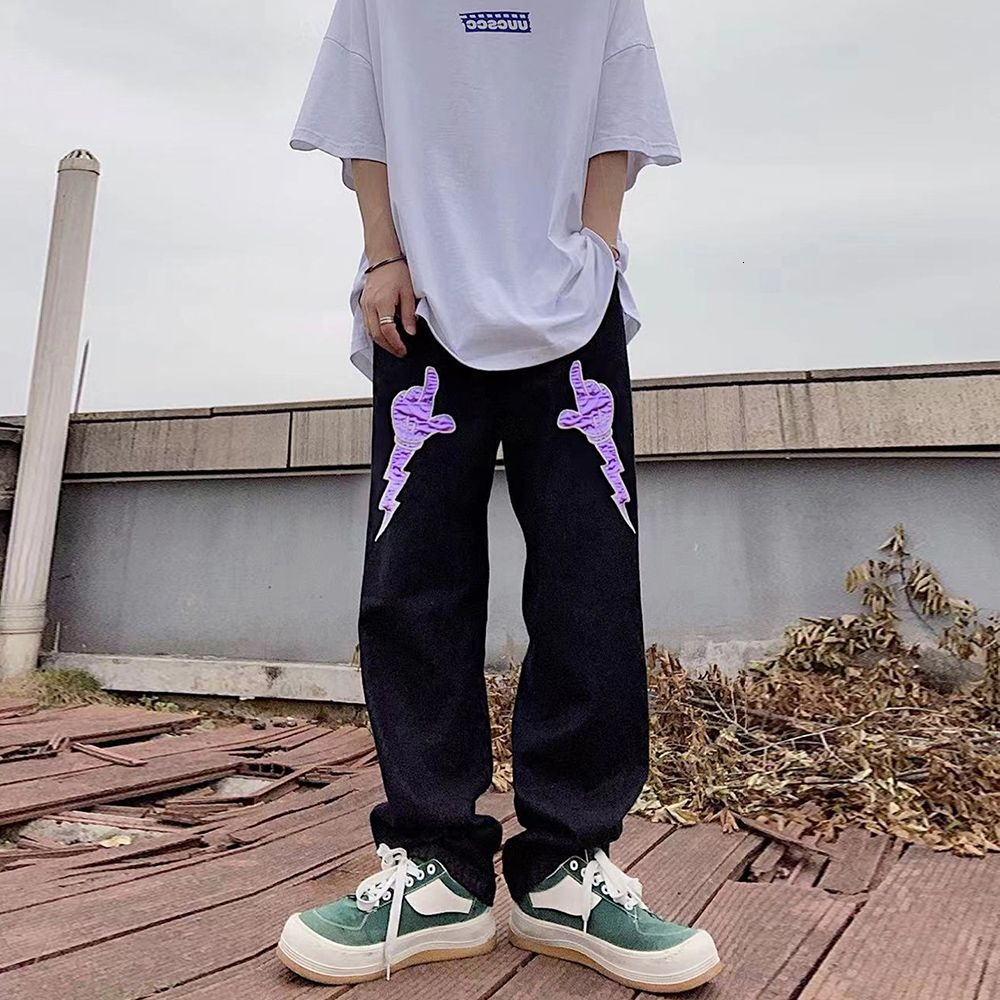 

Women' Pants  Purple finger print jeans hip hop Hong Kong style high street spring and autumn loose fashion washed straight leg mopping pants 230512, Coffee