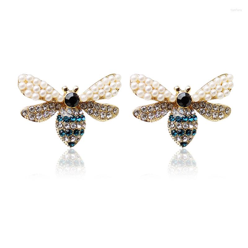 

Dangle Earrings Cute Bee Brooch Rhinestone Pearl Women Sparkling Crystal Insect Breast Pin Ladies Party Dress Ornaments Fashion Jewelry
