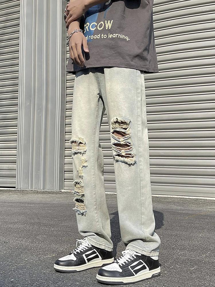 

Men's Jeans Washed Ripped Men Retro Street Style Loose Casual Y2K Streetwear Wide Leg, Retro blue
