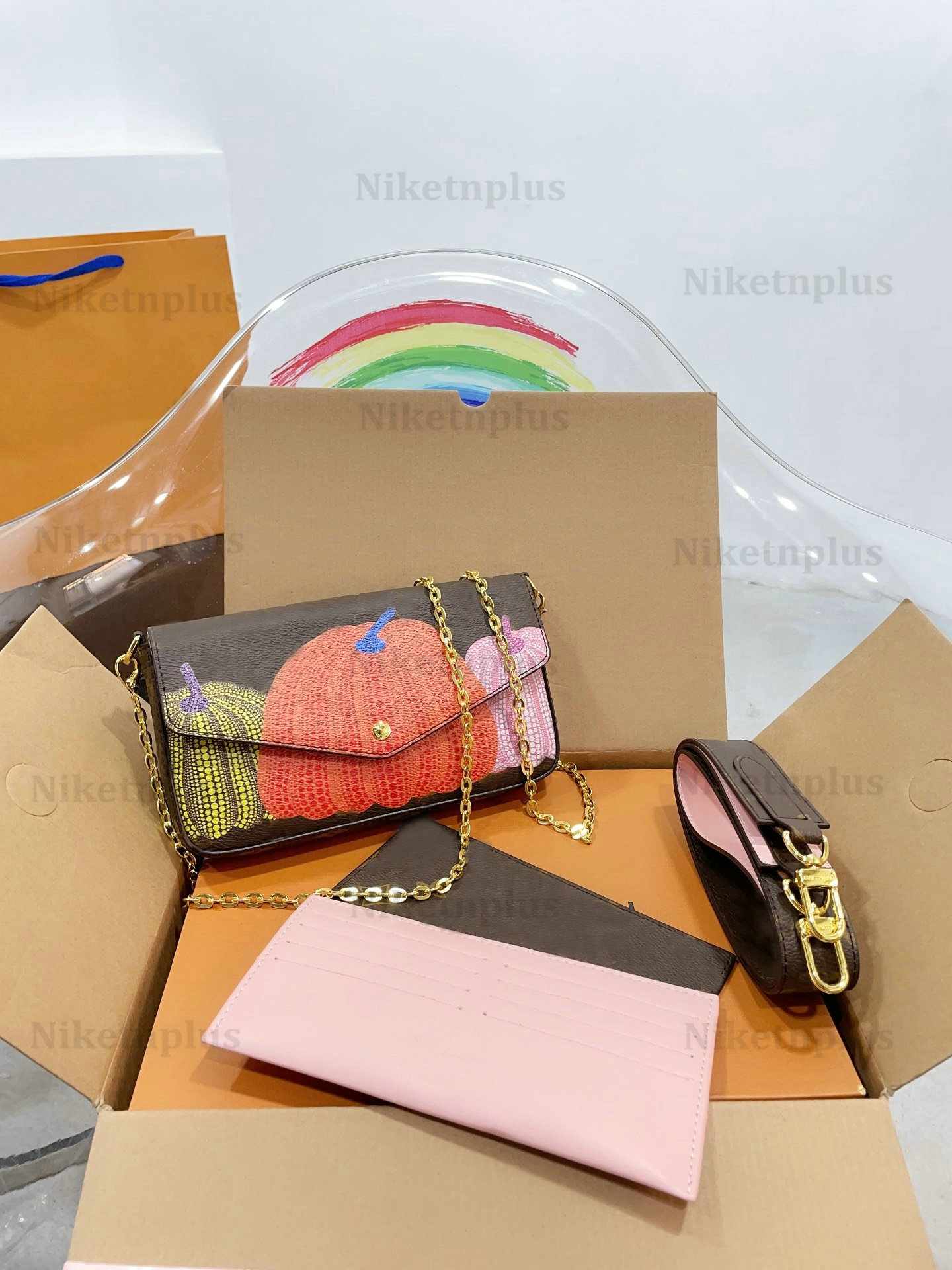 

Womens Yayoi Kusama Handbags Felicie Pochette Designer 3 in 1 Shoulder Bag 2023 YK Pumpkin Print Multicolor Dots Wallet On Chain Crossbody Purse, #1