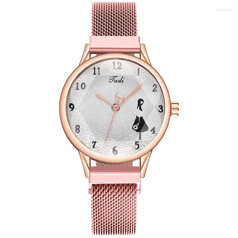 

Wristwatches Ladies Printed Watch Fashion Formal Cute Luxury Rose Gold Magnet Bracelet, 02