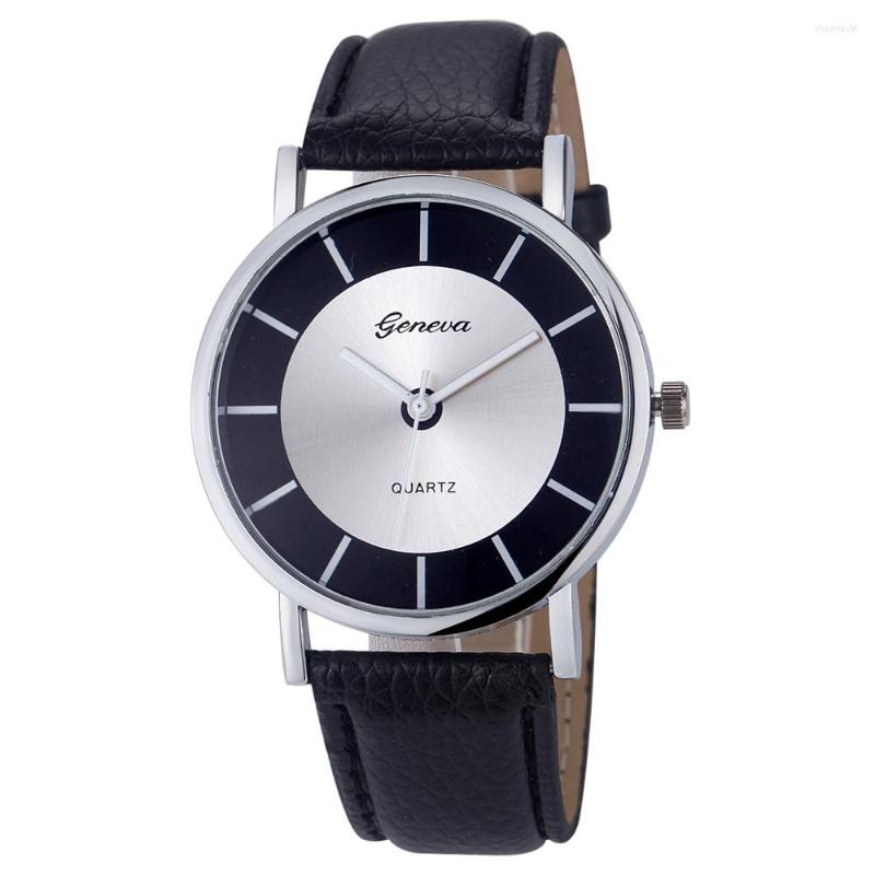 

Wristwatches Geneva Women Fashion Retro Dial Leather Analog Quartz Wrist Watch Watches Relogios Femininos De Pulso, Black
