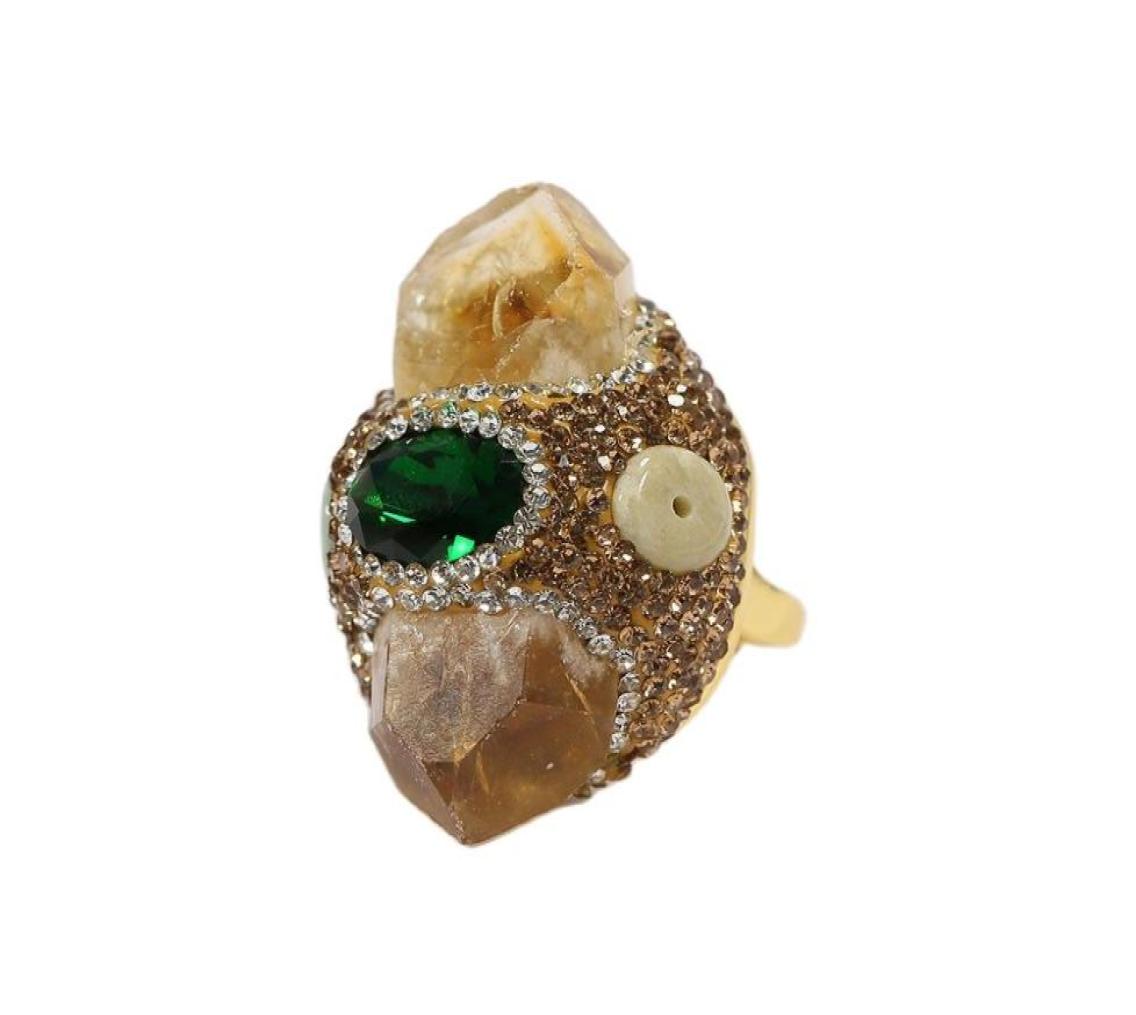 

Natural Yellow Citrine Solitaire Point Druzy Green Crystal Finger Ring Gold Plated Adjustable Gems Ring Lady Fashion Gifts8639837