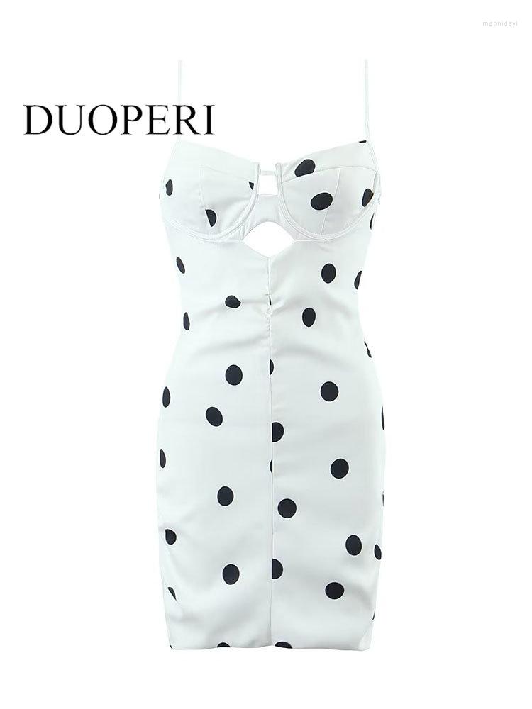 

Casual Dresses DUOPERI Women Fashion PolkaDot Mini Dress Vintage Thin Straps Square Neck Back Elastic Female Chic Lady