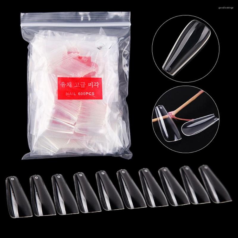 

False Nails 600pcs/Bag Ballerina Coffin Tips Full Cover Clear/Natural Fake Press On Acrylic Salon Supply BN2