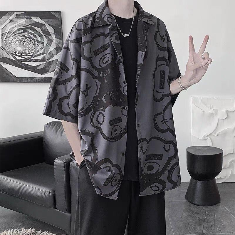 

Shirts QWEEK Harajuku Women's Blouse Korean Style Oversized Shirt Bf Black Cool Chiffon Short Sleeve Button Up Tops Alt Clothes Fashion
