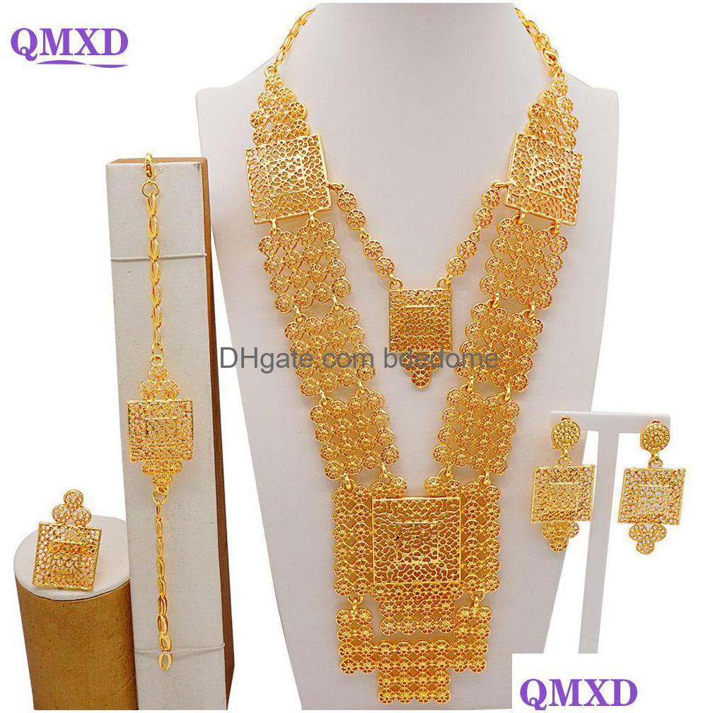 

Jewelry Sets Indian Set Gold Color Bridal Ethiopia Dubai Nigerian African Necklace Earrings Bracelet Ring Jewellery Drop Deli Dh23U