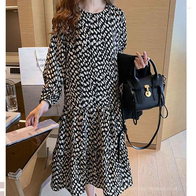 

Casual Dresses Large Size 6XL 150kg Women Elegant Floral Printed Long Autumn O Neck Sleeve Ladies Chic High Waist, Black