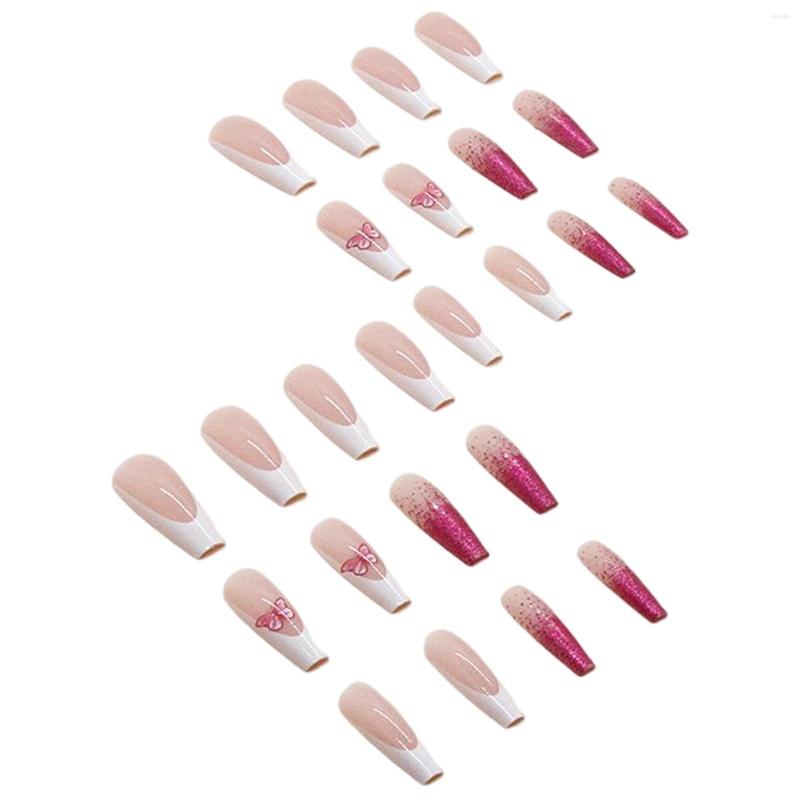 

False Nails Gradient Purple Flash Powder Fake Add Strong Valentines Atmosphere For Dance Parties Weekend Trips, White