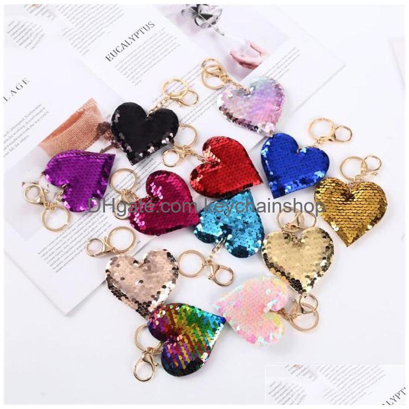 

Key Rings Sequined Heart Keychain Party Favor Colorf Lage Decoration Mini Chain Bag Pendant Creative Christmas Gift Keyring Drop Del Dhmfs