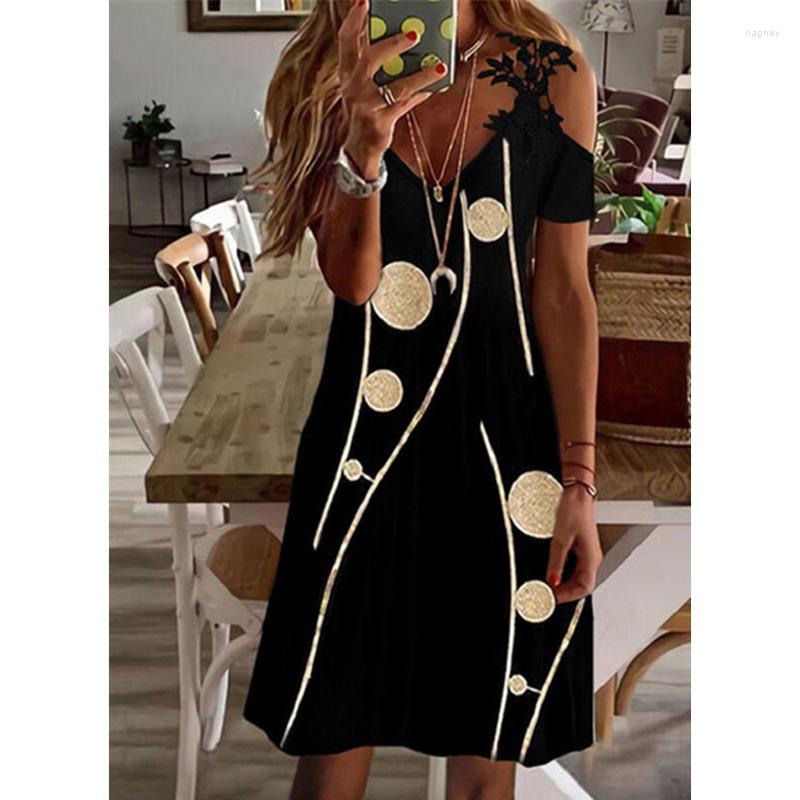 

Party Dresses Vintage Boho Short Sleeve V Neck Midi For Women Summer Fashion Harajuku Printing Off The Shoulder Lace Elegant Dress, 14