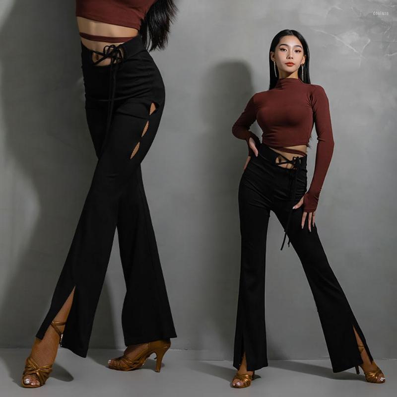 

Stage Wear Female Latin Dance Bell-bottomed Pants Unique Waist Ballroom Long Trousers Tango Waltz Cha Dancewear YS533, 003 pants