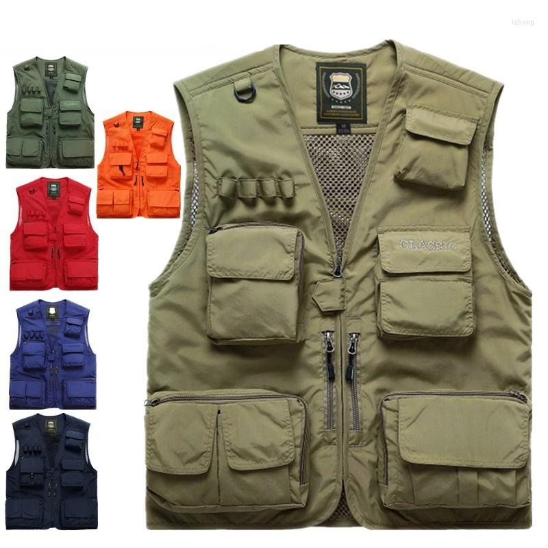 

Hunting Jackets Vest Men's Outdoor Multi-pocket Fishing Pography Advertising Large Size Thin V-neck, Red