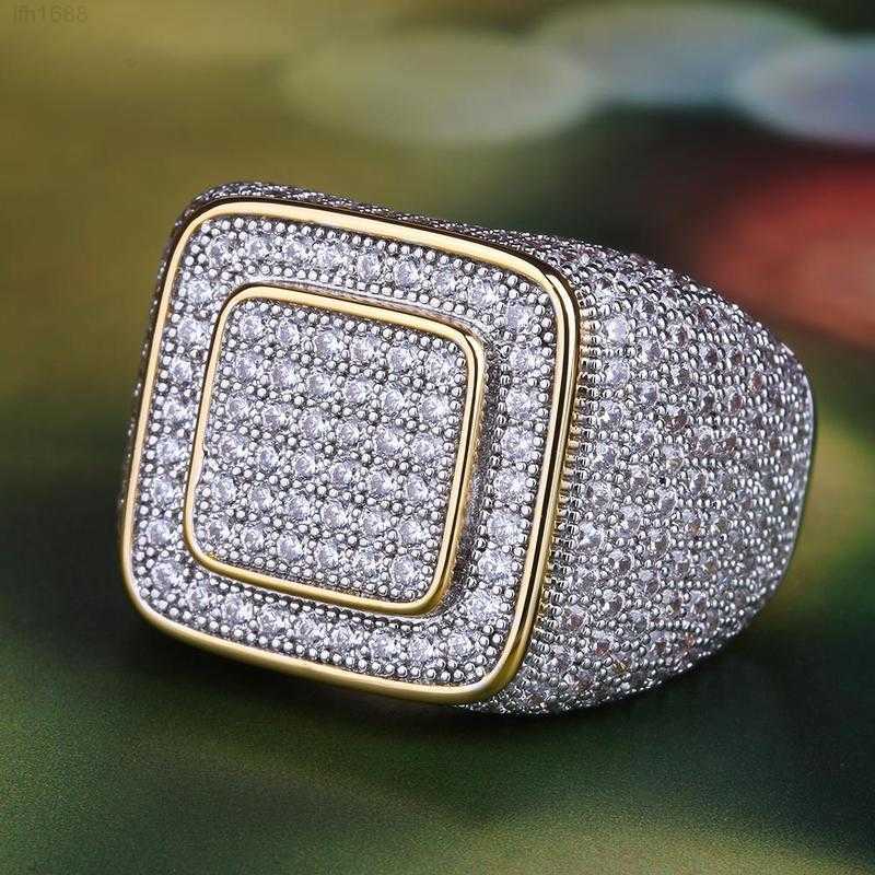 

Krkc Co14k Gold Plated Bling Ring Square Iced Out Ring Platform Ring Cz Hip Hopjewelry for Men Wholesale