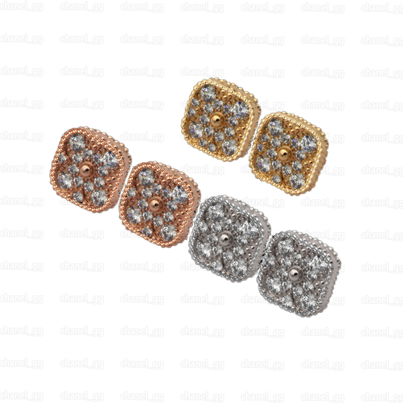 

womens earrings lucky four leaf clover Elegant luxury ear Studs diamond earings designer for Women hip hop High Quality jewelry holiday gift