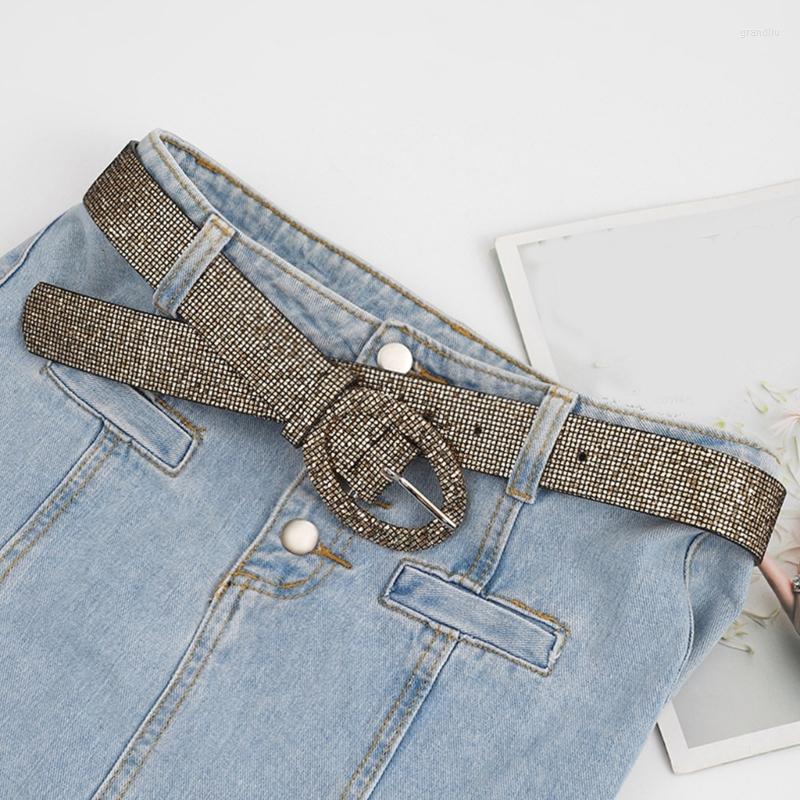 

Belts Oval Buckle Sequins Women PU Strap Cowgirl Cowboy Y2k Girls Fashion Belt For Jeans Men, Black