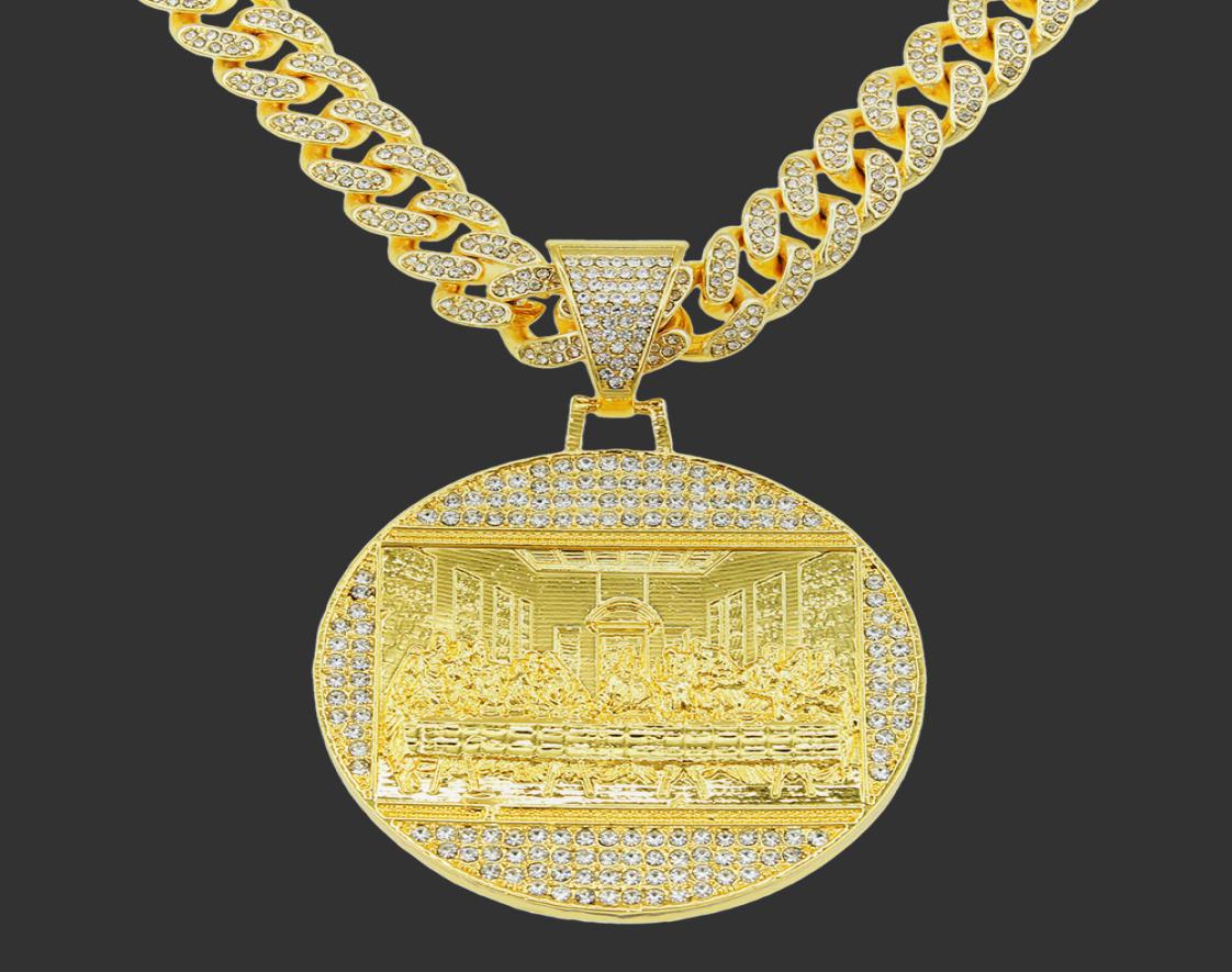 

Last Supper Pendant Big Jesus Iced Out Bling Zircon Gold Color Charm Necklace Fashion For Men Father039s Day Gift Hip Hop Jewel2273668