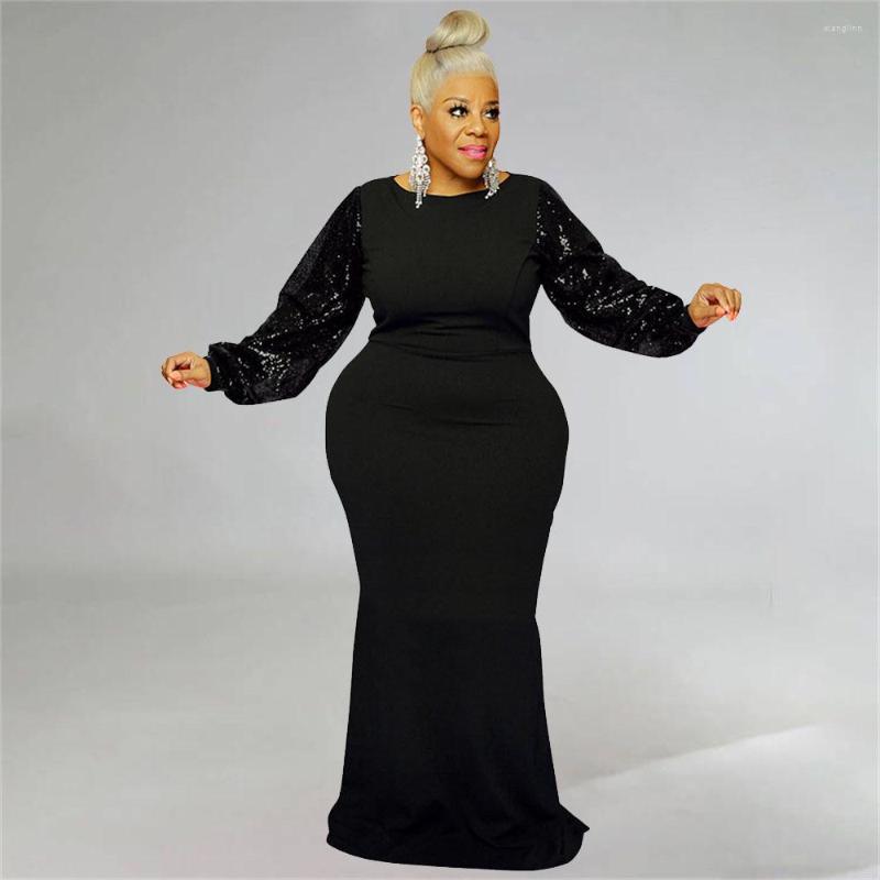 

Plus Size Dresses Sequined Patchwork Elegant Skinny Party Dress Christmas Women O Neck Sequins Bodycon Evening Banquet Birthday Gowns, Black