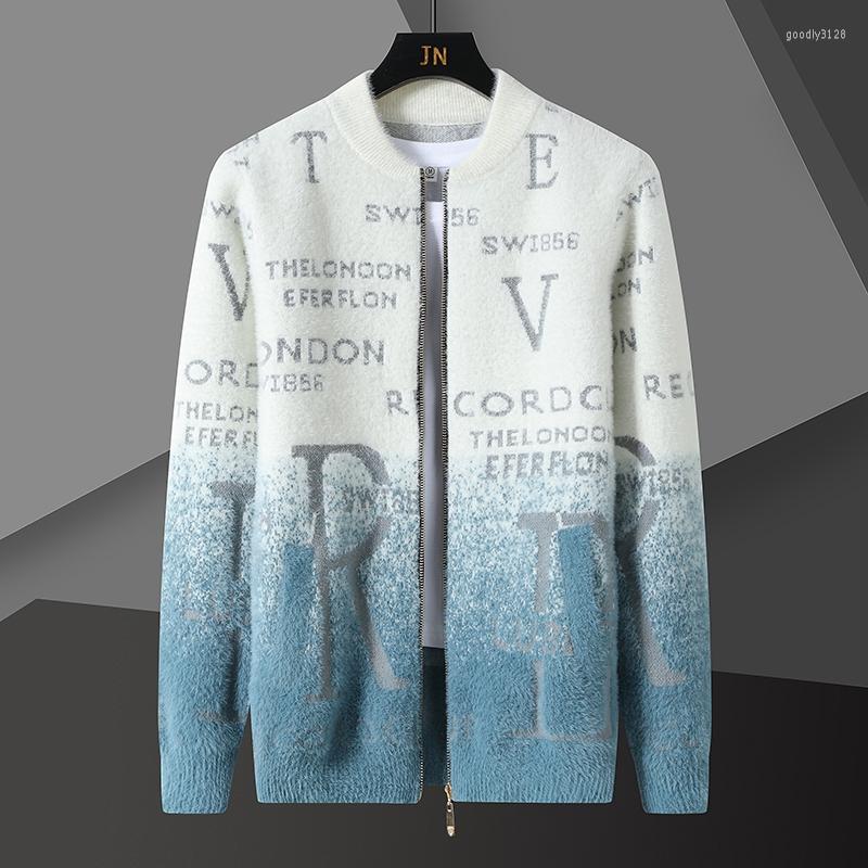 

Men's Sweaters Fashion Casual Thickened Thermal Sweater Cardigan Men's Autumn Winter Personality Letter Jacquard High End Coat, Blue