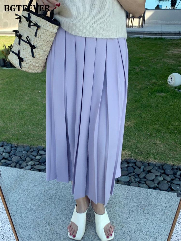 

Skirts BGTEEVER Casual High Waist Female Pleated Spring Summer Loose Elegant Women A-line Skirt, Black