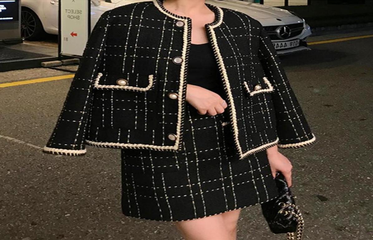

Women039s Tracksuits Autumn Winter 2021 2 Piece Set Long Sleeve Tweed Wool Women Jacket CoatMini Skirt Dress Sweet Ladies Vint2948680, Black