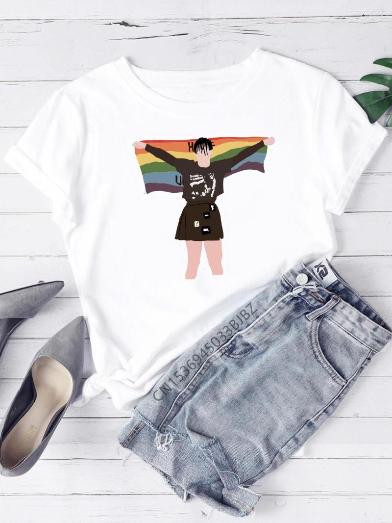 

Women's T Shirts Yungblud Merch Harajuku Be Fookin Happy Women Funny Print Ladies T-shirt Girl Y2K Basis O-collar White Shirt Short, D035-5