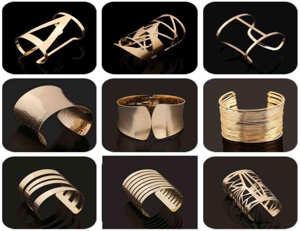 

Gold Silver Color Hollow Wide Cuff Bracelets Bangles for Women Men Punk Geometric Alloy Open Big Bangle Bracelet Fashion Jewelry7151721