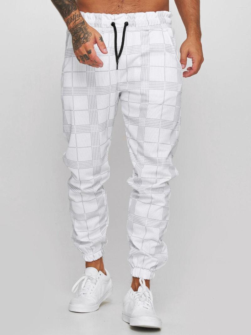 

Men's Pants Men's Fashion Checkered Cargo Drawstring Loose Trousers Summer Casual Sports Outdoor Wearing, White