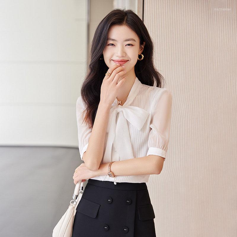 

Two Piece Dress 2023 Korean Edition Shirt Set Women' Polo Neck Bow Vertical Stripe Professional Fit Commuter Work Suit Large Formal