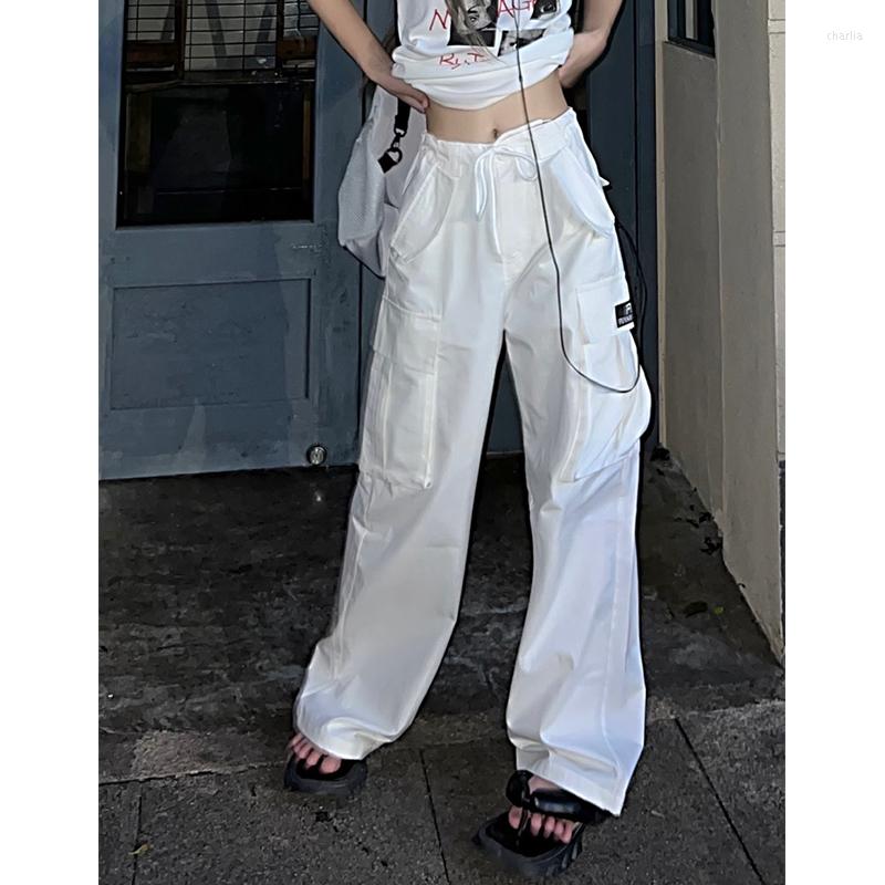 

Women' Pants Fashion White Cargo Women Y2k Korean Streetwear Drawstring Casual Joggers Tech Street Baggy Trousers Ladies Vintage