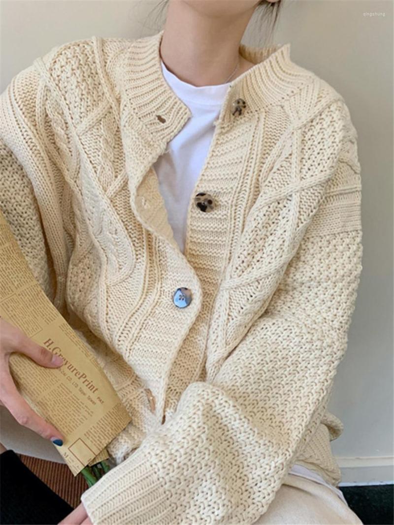 

Women's Knits Knitted Breasted Frayed Fashion Women 2023 Spring Autumn Single Cardigans Vintage Female Solid Color Loose Warm Knitwear Tops, Beige