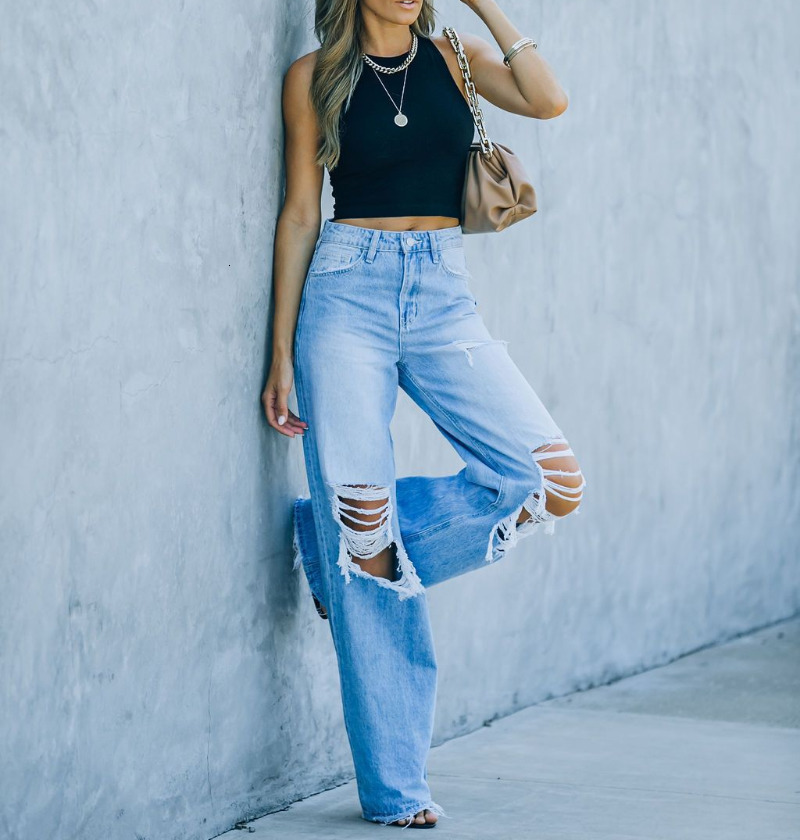 

Women's Pants s European and American Ripped Jeans Straight Handmade Frayed High Waisted Solid Color 2023 Spring Street Trendy Baggy 230512, Dark brown