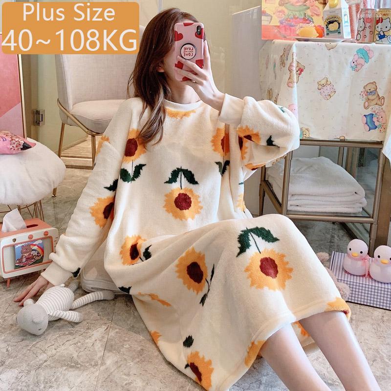 

Women's Sleepwear Large 5XL Winter Women Coral Fleece Nightgown Long Sleeve Flannel Nightgowns Night Dress Home Clothes, Yellow