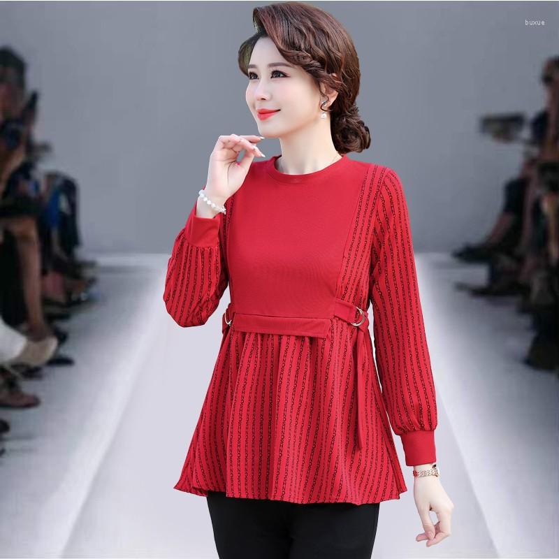 

Women's Blouses Casual Commute Stripe Spliced Crewneck Shirt 2023 Womens Clothing Spring Autumn Long Sleeve Vintage Elegant Loose, Black