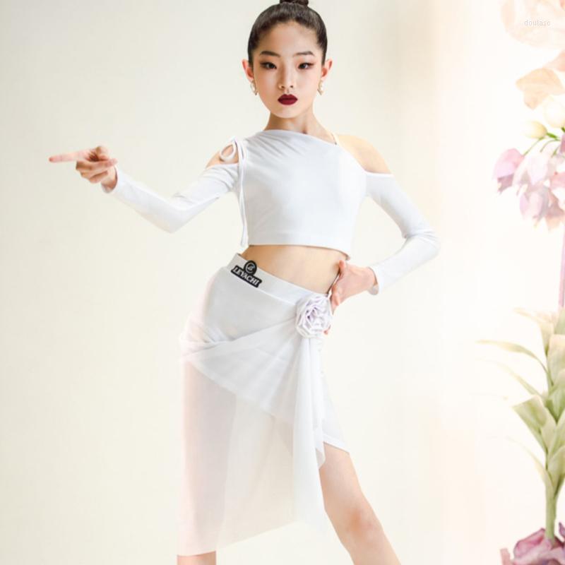 

Stage Wear NY07 LT6880KX Long Sleeve Tops Flower Kids Latin Dance Skirt For Girl Professional Competition Ballroom Samba Dancing Costume, 001