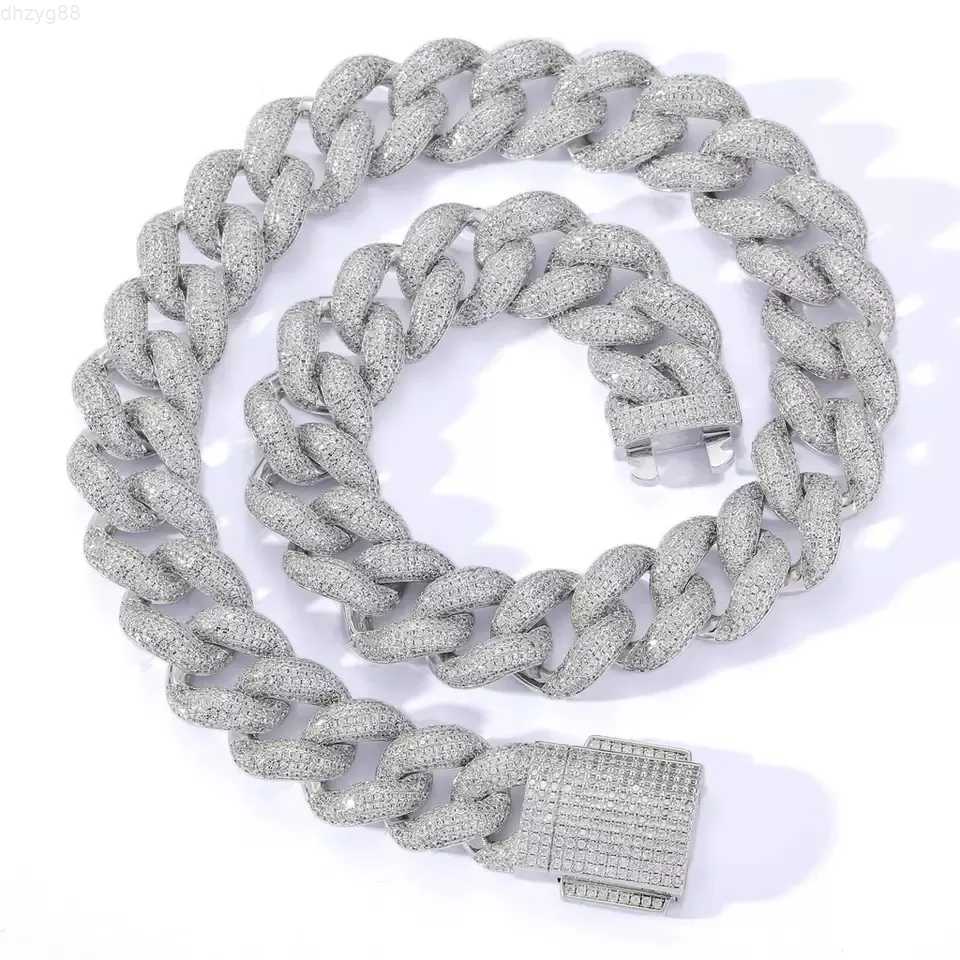 

Trendy High Quality Rapper Hip Hop 18mm Iced Out 925 Silver Vvs d Moissanite Pass Diamond Tester Cuban Chain Necklace for Men