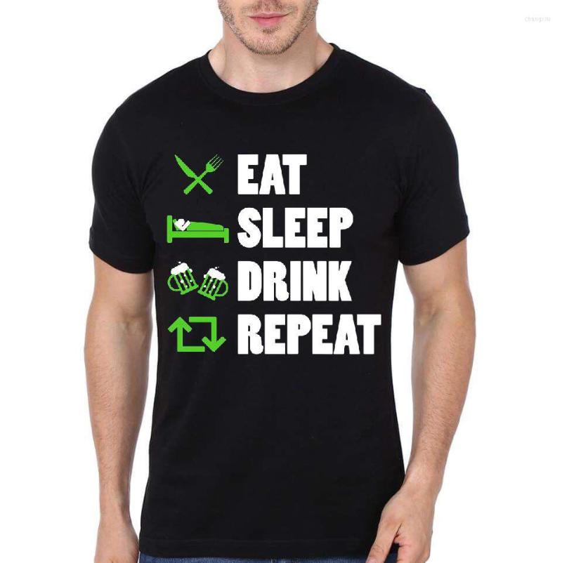 

Men's T Shirts Eat Sleep Drink Repeat Half Sleeve Black Shirt, Notprint