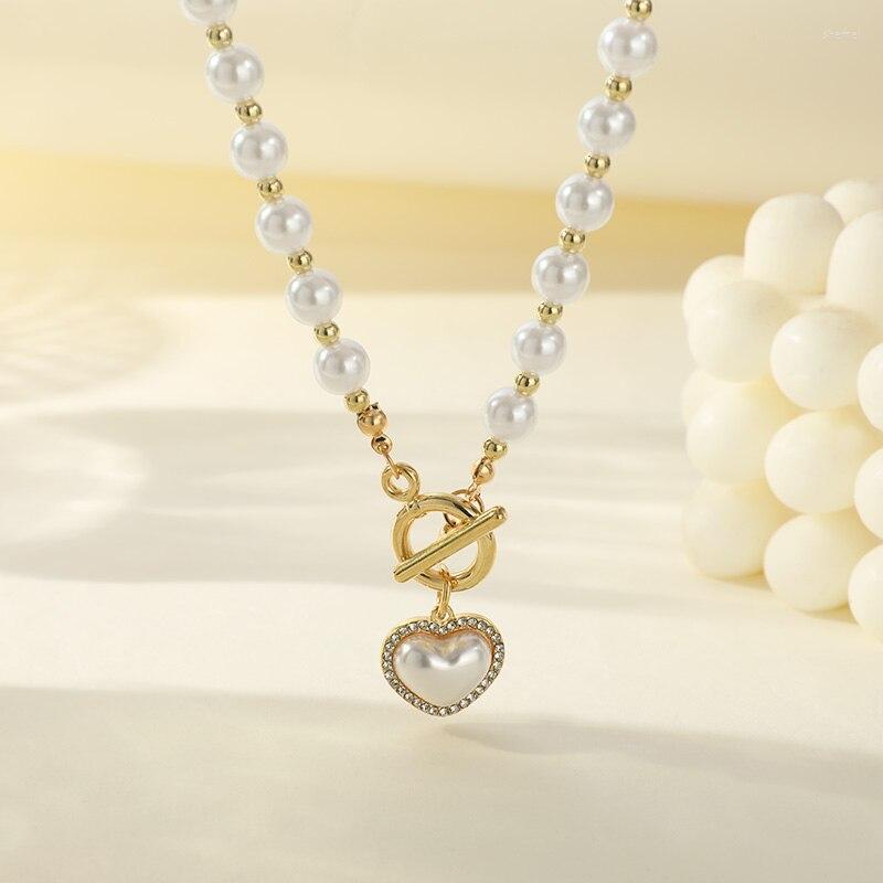 

Choker Style Super Fairy Temperament Imitation Pearl Heart Necklace Cold Sweet Simple OT Buckle Clavicle Chain Women