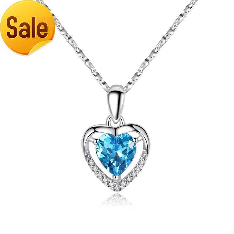 

Blue Cubic Zirconia Heart Pendant Necklace Women Elegant Custom Fashion Jewelry Dainty Crystal Gemstone Love Heart Pendant