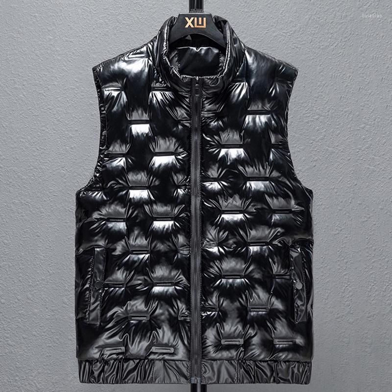 

Men's Vests 2023 Autumn Winter Men Vest Hooded Warm Black Bubble Glossy Vintage Sleeveless Jackets Plus Size Waistcoat, Silver