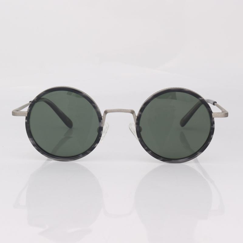 

Sunglasses Marble Effect Metal Trim Round Women Green Lenes
